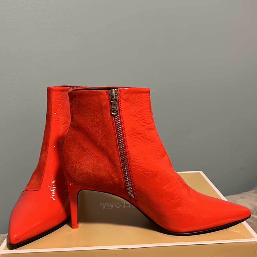 Rag & Bone Beha Suede And Patent Leather Ankle Booties, Orange, Women's